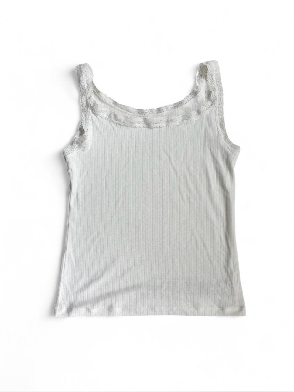 Uniqlo white lace trim soft modal pointelle sleeveless tank top Size M